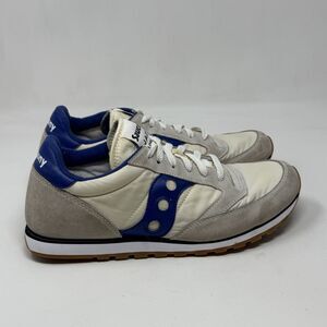 Saucony Jazz Low Pro Sneakers Mens 9 White Blue Suede Nylon Running Shoes